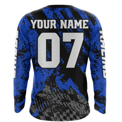 Maxcorners Motocross Jersey Upf30+ Custom Dirt Bike Jersey Mens Women Off-Road Jersey Adult&Kid MT2809 Blue