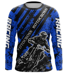 Maxcorners Motocross Jersey Upf30+ Custom Dirt Bike Jersey Mens Women Off-Road Jersey Adult&Kid MT2809 Blue