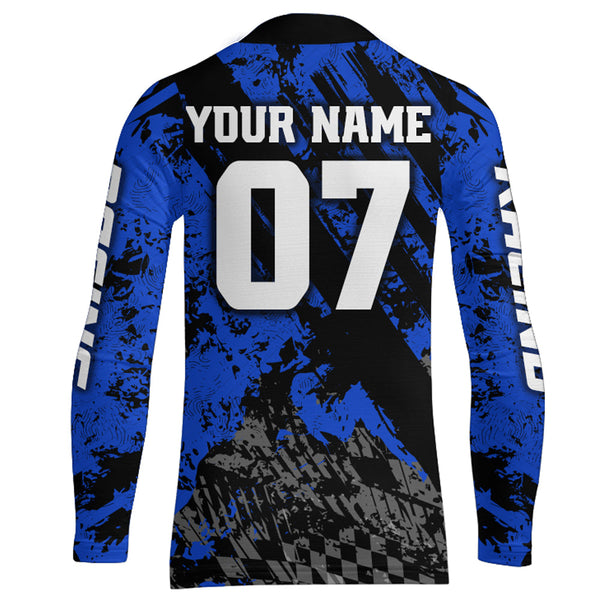 Maxcorners Motocross Jersey Upf30+ Custom Dirt Bike Jersey Mens Women Off-Road Jersey Adult&Kid MT2809 Blue