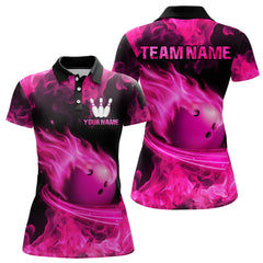 Maxcorners Pink Flame Bowling Jersey Men And Women Custom Bowling Shirts Unisex Polo Bowling Team Shirt