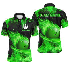 Maxcorners Green Flame Bowling Jersey Men And Women Custom Bowling Shirts Unisex Polo Bowling Team Shirt