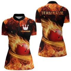 Maxcorners Red Flame Bowling Jersey Men And Women Custom Bowling Shirts Unisex Polo Bowling Team Shirt