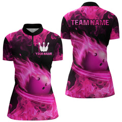 Maxcorners Pink Flame Bowling Jersey Men And Women Custom Bowling Shirts Unisex Polo Bowling Team Shirt