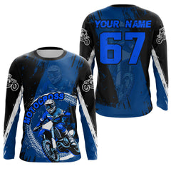 Maxcorners Adult&Kid Blue Custom Motocross Jersey Upf30+ Dirt Bike Jersey Mens Women Motocross Shirt LM2809