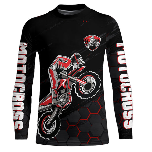 Maxcorners Motocross Jersey Upf30+ Custom Dirt Bike Jersey Mens Women Off-Road Jersey Adult&Kid MT2809 Red