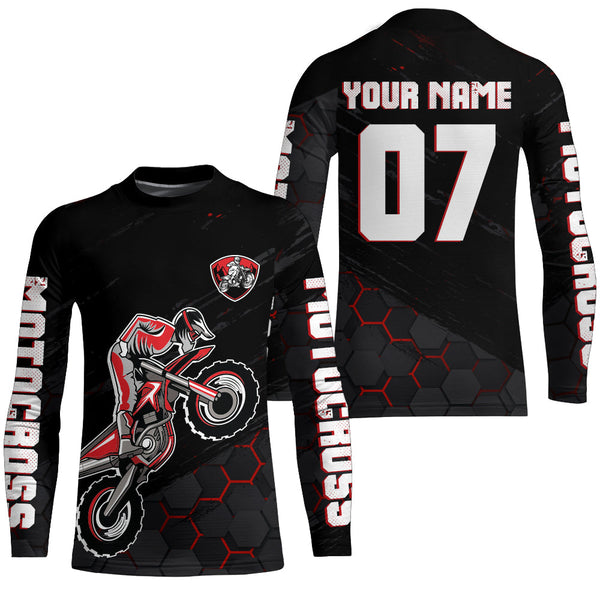 Maxcorners Motocross Jersey Upf30+ Custom Dirt Bike Jersey Mens Women Off-Road Jersey Adult&Kid MT2809 Red