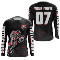 Maxcorners Motocross Jersey Upf30+ Custom Dirt Bike Jersey Mens Women Off-Road Jersey Adult&Kid MT2809 Red