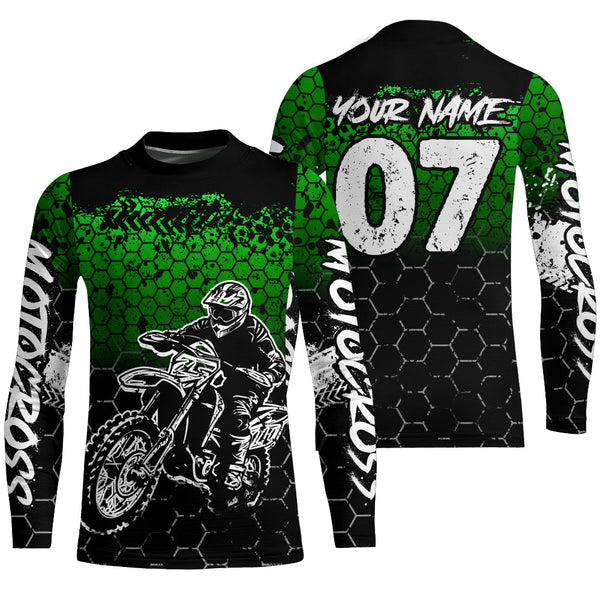 Maxcorners Green Motocross Jersey Upf30+ Custom Dirt Bike Jersey Mens Women Off-Road Jersey Adult&Kid| MT2709