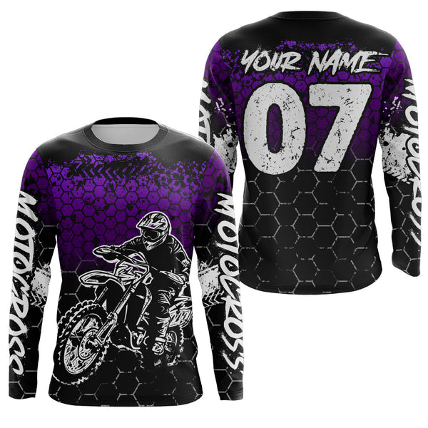 Maxcorners Purple Motocross Jersey Upf30+ Custom Dirt Bike Jersey Mens Women Off-Road Jersey Adult&Kid| MT2709