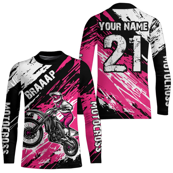 Maxcorners Adult&Kid pink custom dirt bike jersey Motocross jersey mens women braaap motocross shirt| MT2709