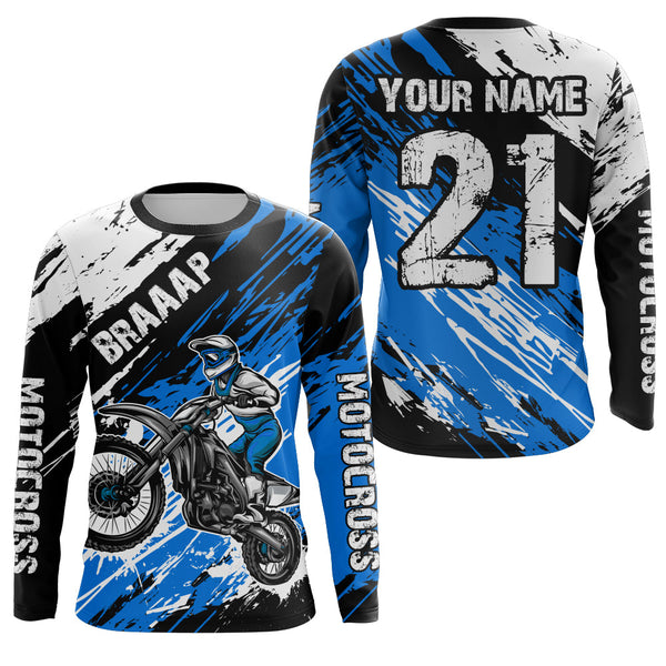 Maxcorners Adult&Kid blue custom dirt bike jersey Motocross jersey mens women braaap motocross shirt| MT2709