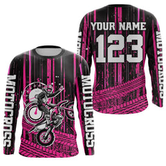 Maxcorners Pink Motocross Jersey Upf30+ Custom Dirt Bike Jersey Mens Women Off-Road Jersey  LM2809