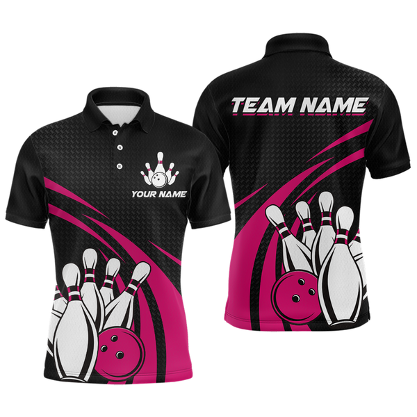 Maxcorners Pink Bowling Jersey Men Custom Bowling Team Shirts Unisex Bowling Men Short Sleeve Polo Shirt