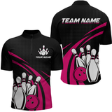 Maxcorners Pink Bowling Jersey Men Custom Bowling Team Shirts Unisex Bowling Men Short Sleeve Polo Shirt