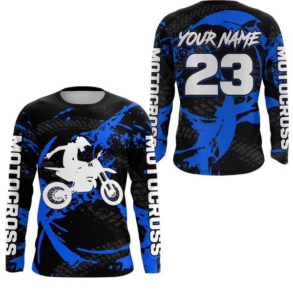 Maxcorners Custom Dirt Bike Jersey Blue Motocross Jersey Upf30+ Mens Women Racing Shir| MT2809