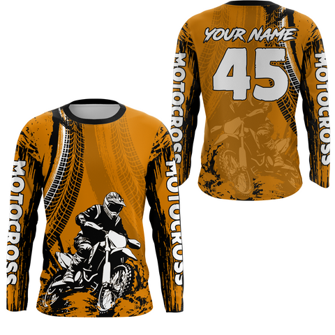 Maxcorners Adult&Kid Orange Custom Motocross Jersey UPF30+ MX Racing Biker Off-road Dirt Bike Racewear|  LM2809