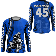 Maxcorners Adult&Kid Blue Custom Motocross Jersey UPF30+ MX Racing Biker Off-road Dirt Bike Racewear| LM2809