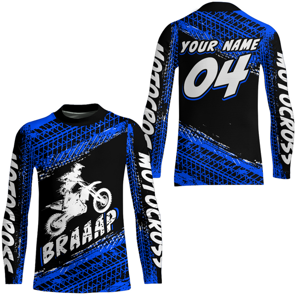 Maxcorners Custom Dirt Bike Jersey Blue Motocross Jersey Upf30+ Mens Women Racing Shirt MT2809