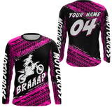 Maxcorners Custom Dirt Bike Jersey Pink Motocross Jersey Upf30+ Mens Racing Shirt| MT2809