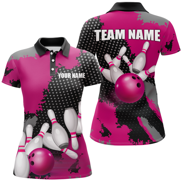 Maxcorners Pink Bowling Jersey Men Women Custom Bowling Team Shirts Unisex Bowling Polo Quarter-Zip