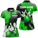 Maxcorners Green Bowling Jersey Men Women Custom Bowling Team Shirts Unisex Bowling Polo Quarter-Zip