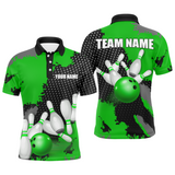 Maxcorners Green Bowling Jersey Men Women Custom Bowling Team Shirts Unisex Bowling Polo Quarter-Zip