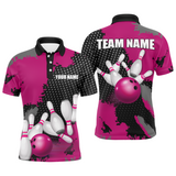 Maxcorners Pink Bowling Jersey Men Women Custom Bowling Team Shirts Unisex Bowling Polo Quarter-Zip