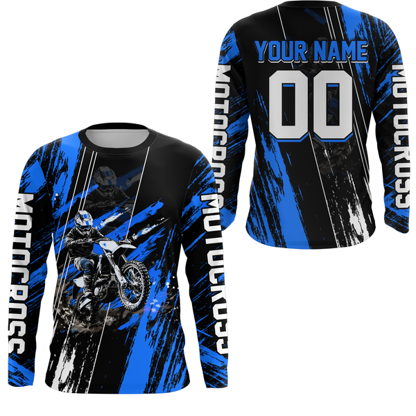 Maxcorners Adult&Kid Blue Dirt Bike Jersey Motocross Jersey Upf30+ Custom Mens Women Off-Road Jersey| MT2709