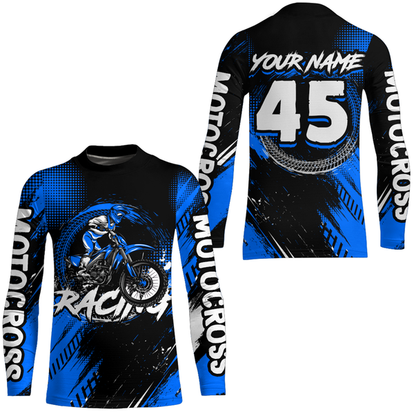 Maxcorners Custom Dirt Bike Blue Jersey Motocross Jersey Upf30+ Mens Women Motocross Shirt| MT2809