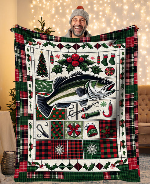 Maxcorners Christmas Largemouth Bass Fishing Blanket, Christmas Bass Fishing Gifts For Fisherman