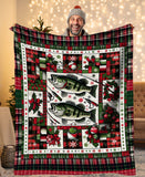 Maxcorners Largemouth Bass Fishing Christmas Plaid Fleece Blanket Xmas Gifts For Fishing Lovers