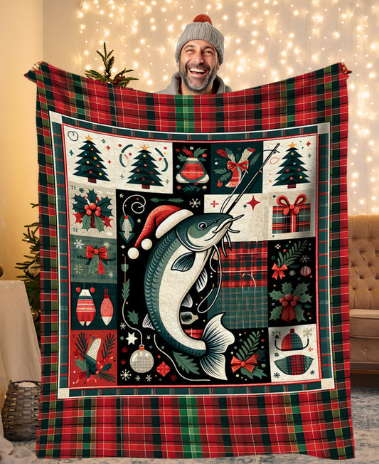Maxcorners Christmas Catfish Fishing Fleece Blanket Fishing Gifts For Fishin Lovers