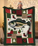 Maxcorners Christmas Largemouth Bass Fishing Fleece Blanket, Christmas Bass Fishing Gifts For Fisherman