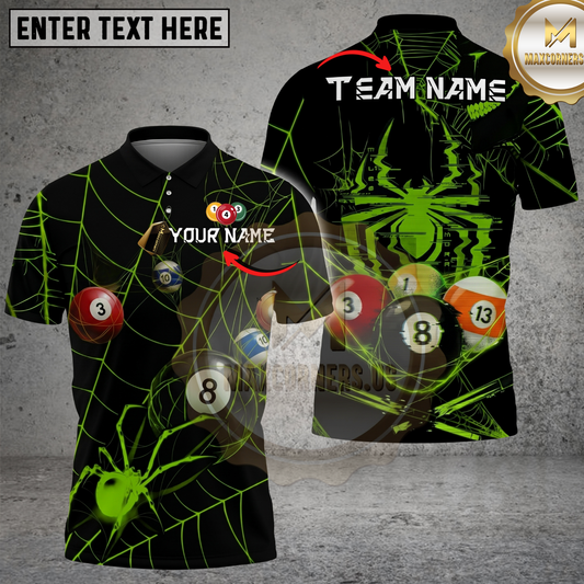 Maxcorners Spider Billiards Neon Web Cyber Glow Design Multicolor Options Personalized Name, Team Name 3D Shirt (4 Colors)
