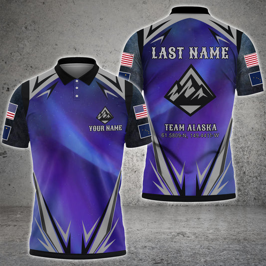 Maxcorners Billiard US Flag Alaska Flag Personalized Name, Team Name 3D Polo Shirt For Alaska 4