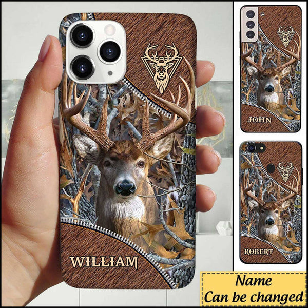 Maxcorners Deer Hunting Leather Parttern Personalized Name Phone Case