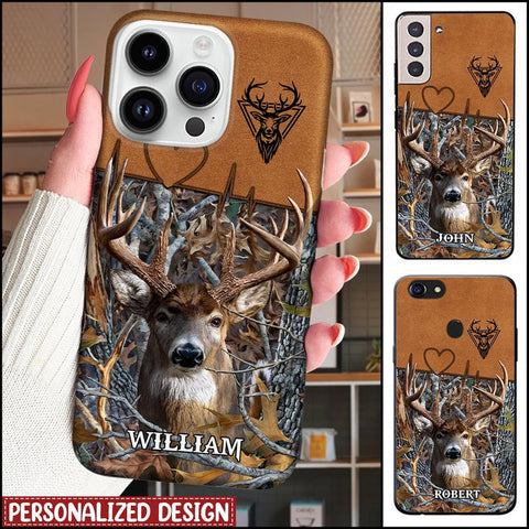 Maxcorners Deer Hunting Leather Parttern Personalized Name Phone Case