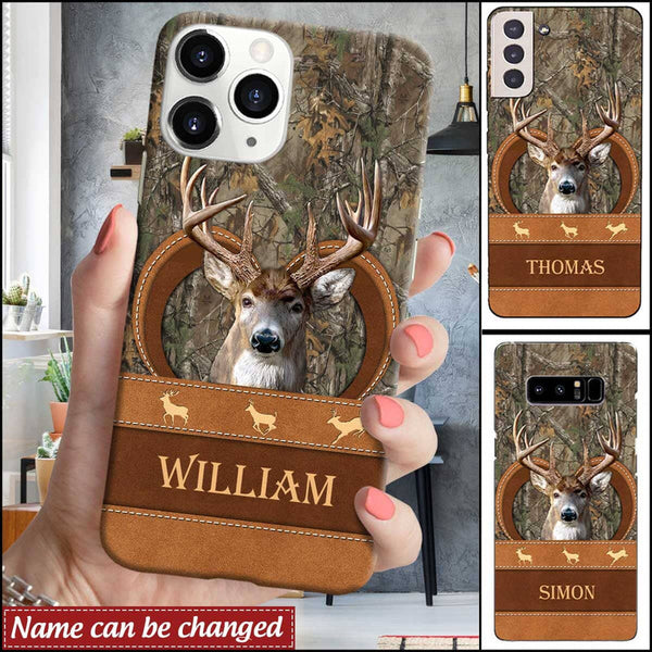 Maxcorners Deer Skull hunting Leather Parttern Personalized Name Phone Case