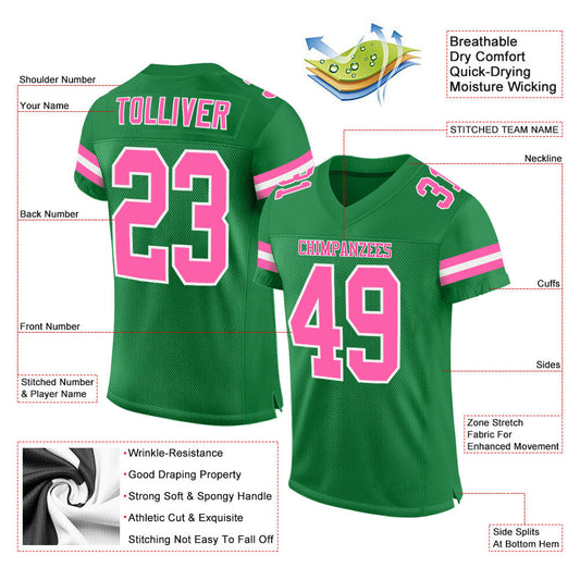 Maxcorners Custom Grass Green Pink-White Mesh Authentic Football Jersey LM2605