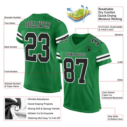 Maxcorners Custom Grass Green Black-White Mesh Authentic Football Jersey LM2605