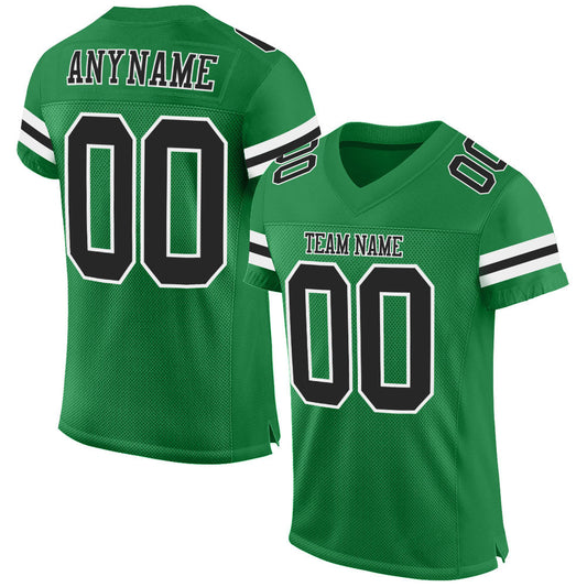 Maxcorners Custom Grass Green Black-White Mesh Authentic Football Jersey LM2605