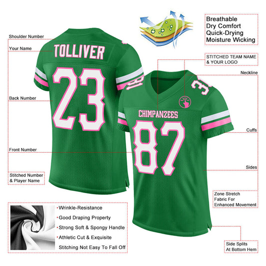 Maxcorners Custom Grass Green White-Pink Mesh Authentic Football Jersey LM2605