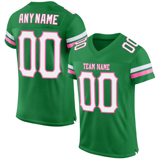 Maxcorners Custom Grass Green White-Pink Mesh Authentic Football Jersey LM2605