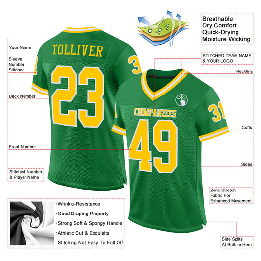 Maxcorners Custom Grass Green Gold-White Mesh Authentic Throwback Football Jersey LM2605