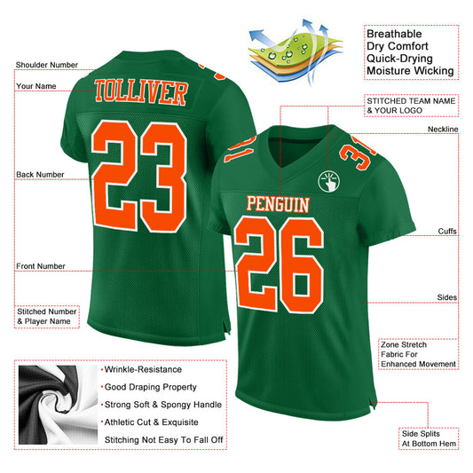 Maxcorners Custom Kelly Green Orange-White Mesh Authentic Football Jersey LM2605
