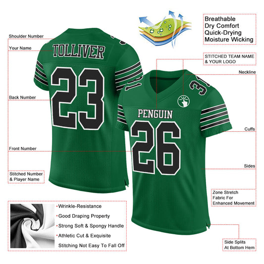 Maxcorners Custom Kelly Green Black-White Mesh Authentic Football Jersey LM2605