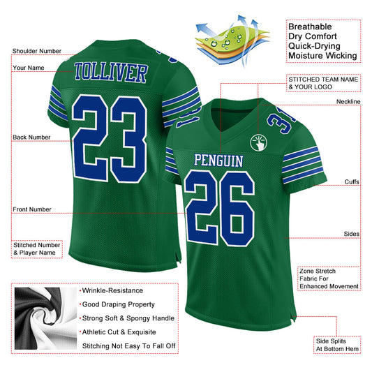 Maxcorners Custom Kelly Green Royal-White Mesh Authentic Football Jersey LM2605
