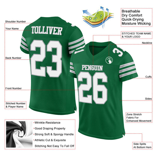 Maxcorners Custom Kelly Green White-Gray Mesh Authentic Football Jersey LM2605
