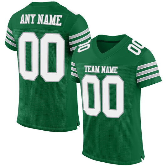 Maxcorners Custom Kelly Green White-Gray Mesh Authentic Football Jersey LM2605