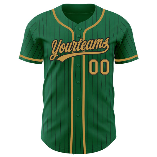 Maxcorners Custom Kelly Green Black Pinstripe Old Gold Authentic Baseball Jersey LM2605